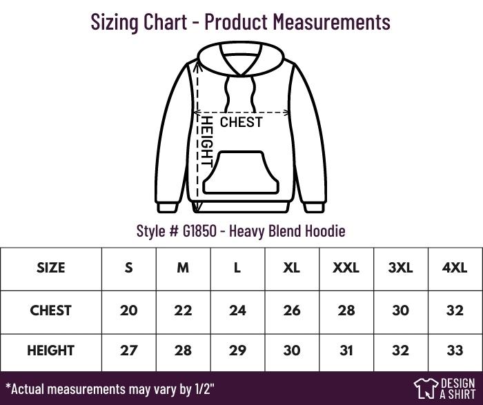 G180 - Gildan Heavy Blend Crewneck Sweatshirt Size Chart