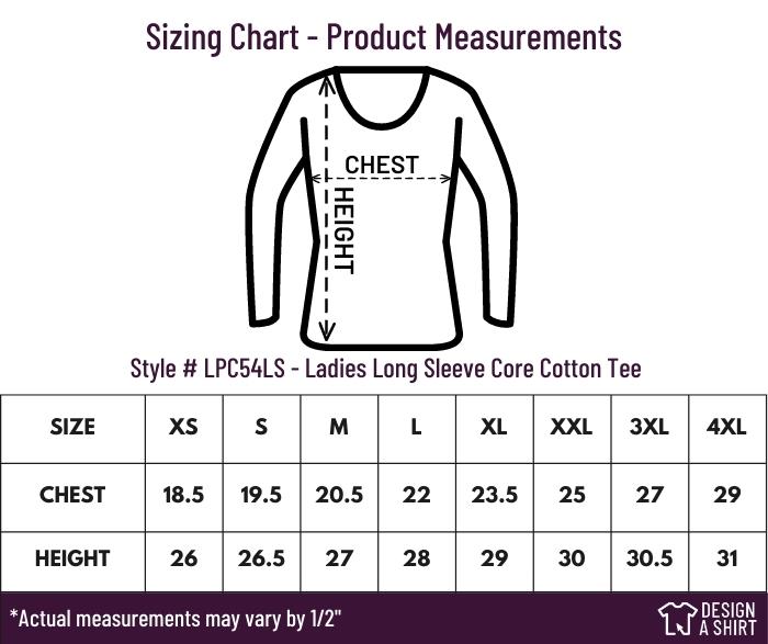 LPC54LS - Port and Company Ladies Long Sleeve Core Cotton Tee Size Chart