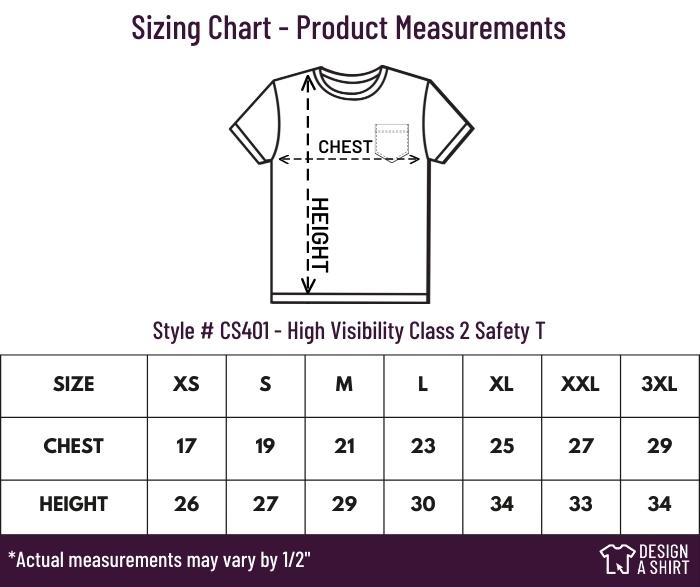 CS401 - CornerStone ANSI 107 Class 2 Safety T-Shirt Size Chart