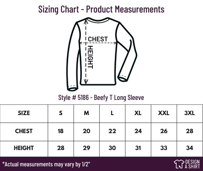 5186 - Hanes Beefy Long Sleeve Size Chart