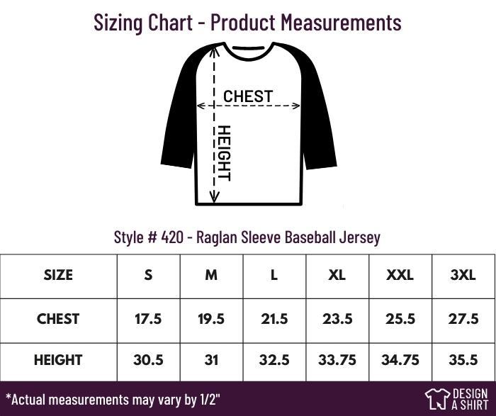 420 - Augusta Raglan Sleeve Baseball Jersey Size Chart