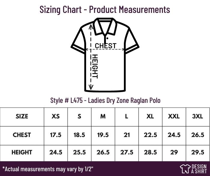 L475 - Sport-Tek Ladies Dry Zone Raglan Accent Sport Shirt Size Chart