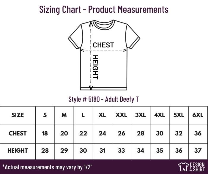 5180 - Hanes Beefy T Size Chart