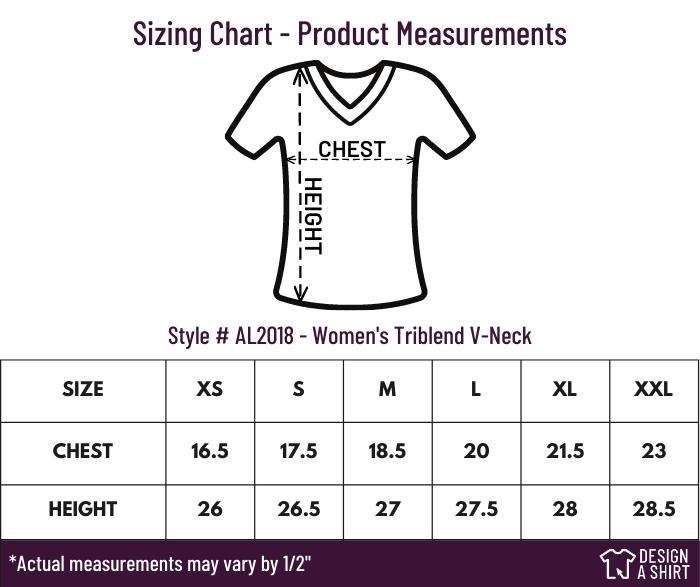 AL2018 - Allmade Women's Tri-blend V Neck Size Chart