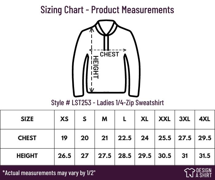 LST253 - Sport-Tek Ladies 1/4-Zip Sweatshirt Size Chart