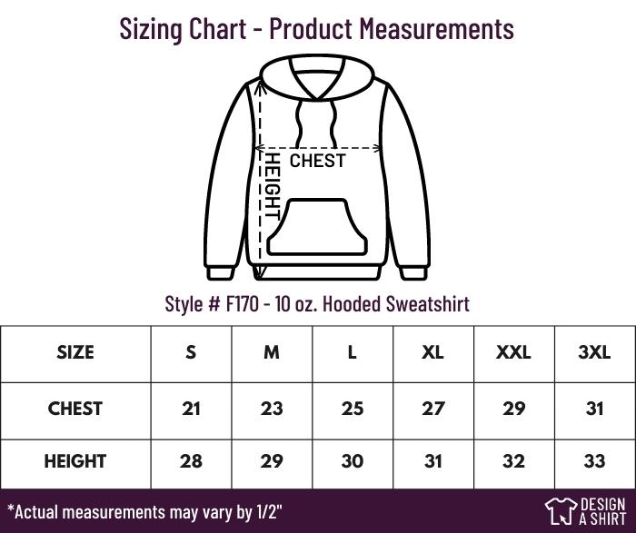 F170 - Hanes 10 oz. Ultimate Hooded Sweatshirt Size Chart