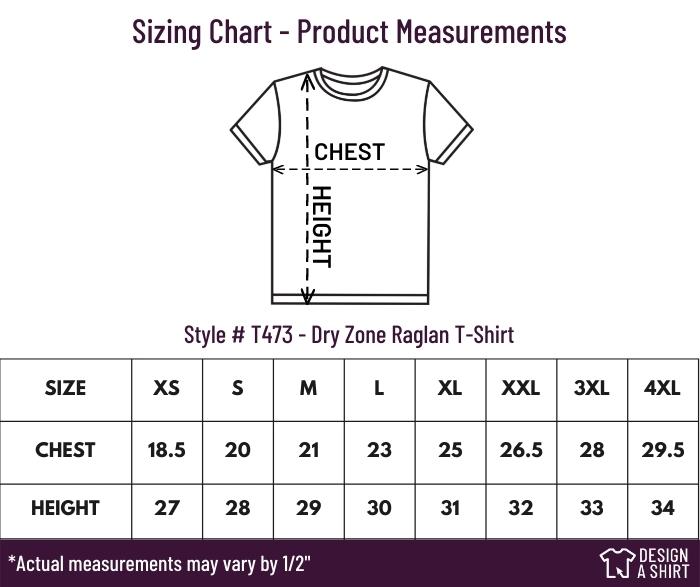 T473 - Sport-Tek Dry Zone Short Sleeve Raglan Size Chart
