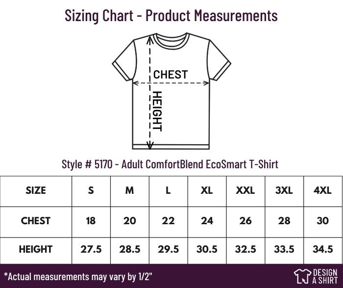 5170 - Hanes ComfortBlend EcoSmart T-Shirt Size Chart