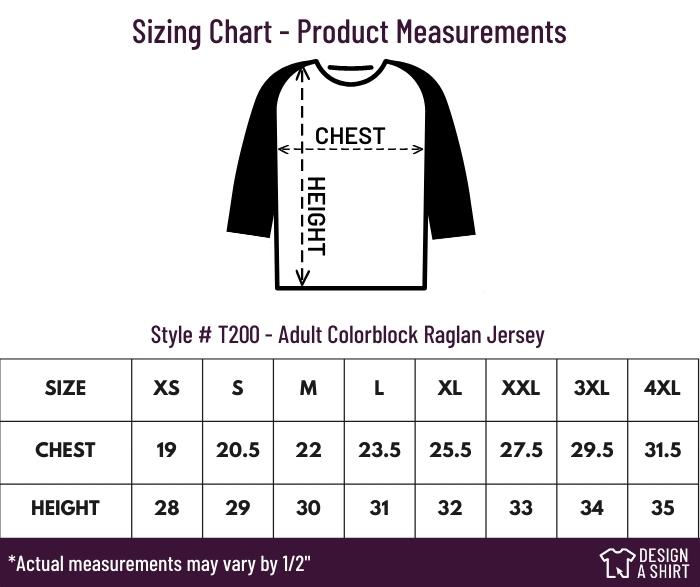 T200 - Sport-Tek Colorblock Raglan Jersey Size Chart