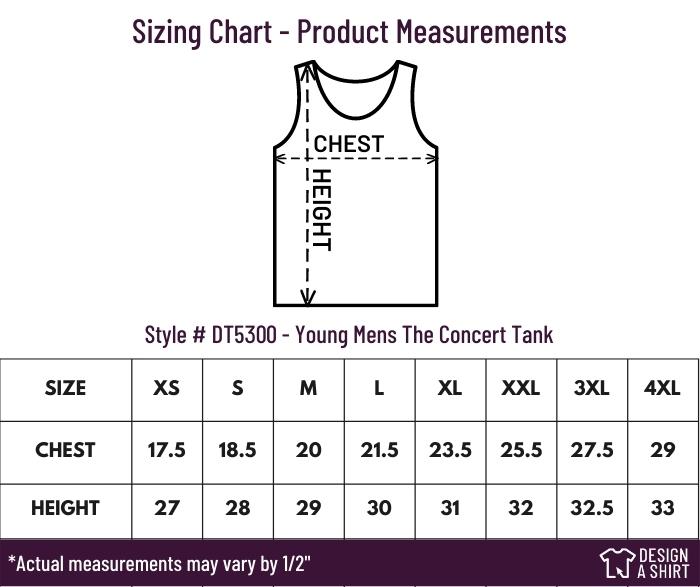 DT5300 - District Young Mens The Concert Tank Size Chart