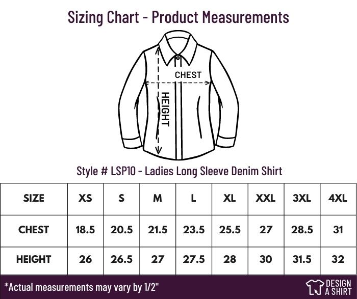 LSP10 - Port and Company Ladies Long Sleeve Value Denim Shirt Size Chart