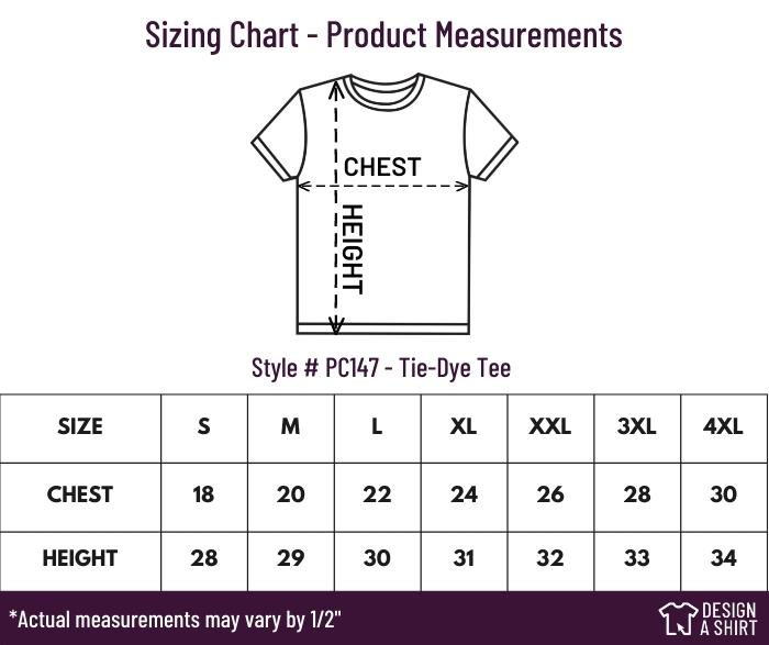 PC147 - Port and Company Tie-Dye Tee Size Chart