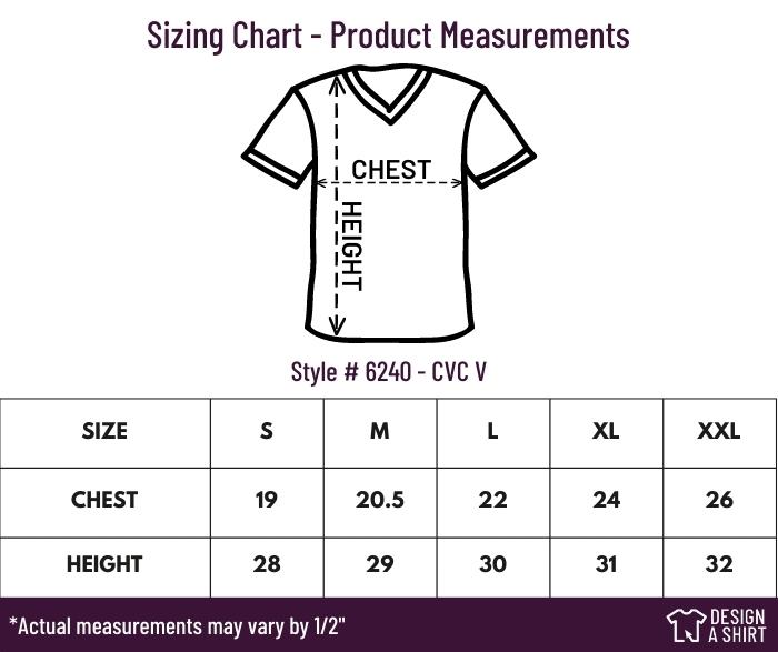 6240 - Next Level Men's CVC V Size Chart