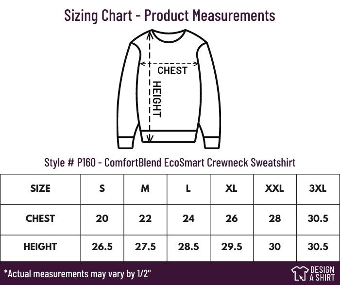 P160 - Hanes ComfortBlend EcoSmart Crew Sweatshirt Size Chart