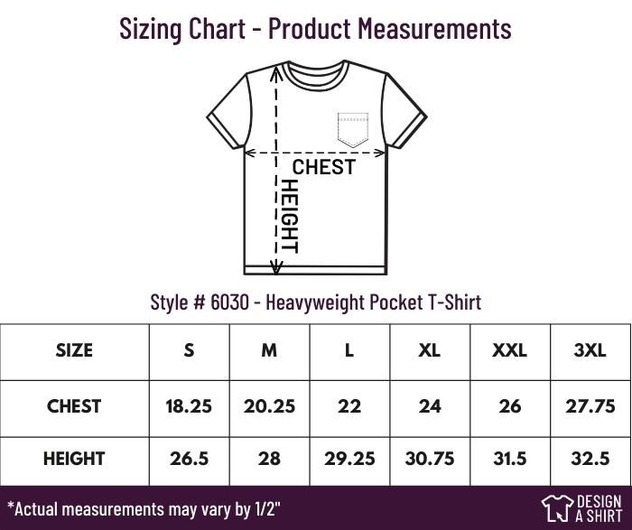 6030 - Comfort Colors Heavyweight Pocket T-Shirt Size Chart
