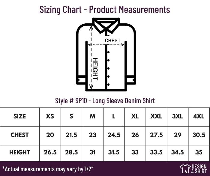 SP10 - Port and Company Long Sleeve Value Denim Shirt Size Chart