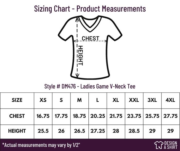 DM476 - District Made Ladies Game V-Neck Tee Size Chart