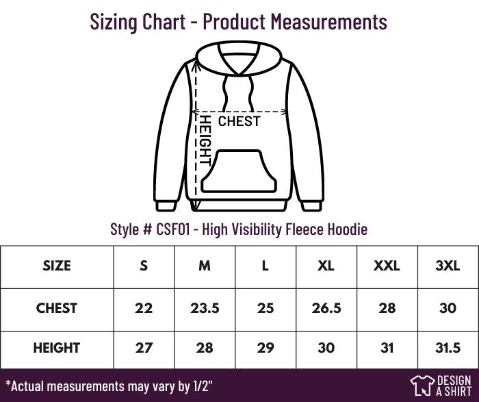 CSF01 - CornerStone Visibility Fleece Pullover Hoodie Size Chart