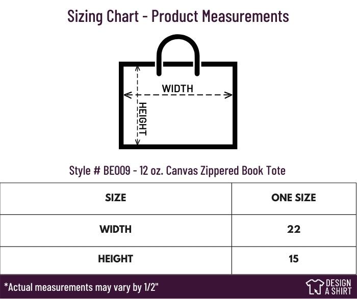 BE009 - BAGedge 12 oz. Canvas Zippered Book Tote Size Chart