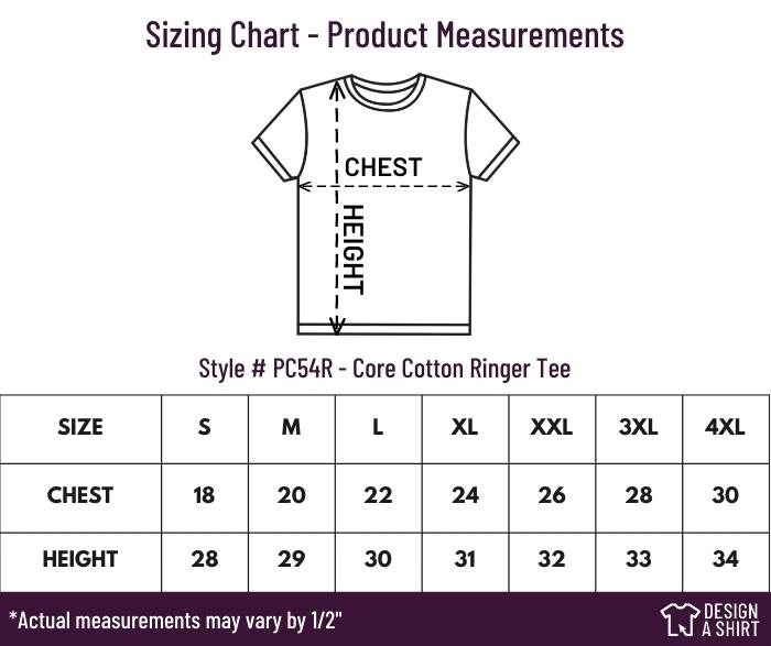 PC54R - Port and Company Core Cotton Ringer Tee Size Chart