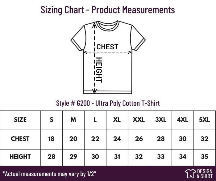 G200 - Gildan Ultra Poly Cotton T-Shirt Size Chart