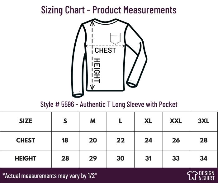 5596 - Hanes Authentic T Long Sleeve with Pocket Size Chart