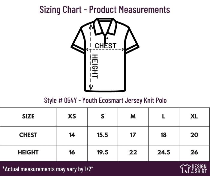 054Y - Hanes EcoSmart Blended Youth Sport Shirt Size Chart