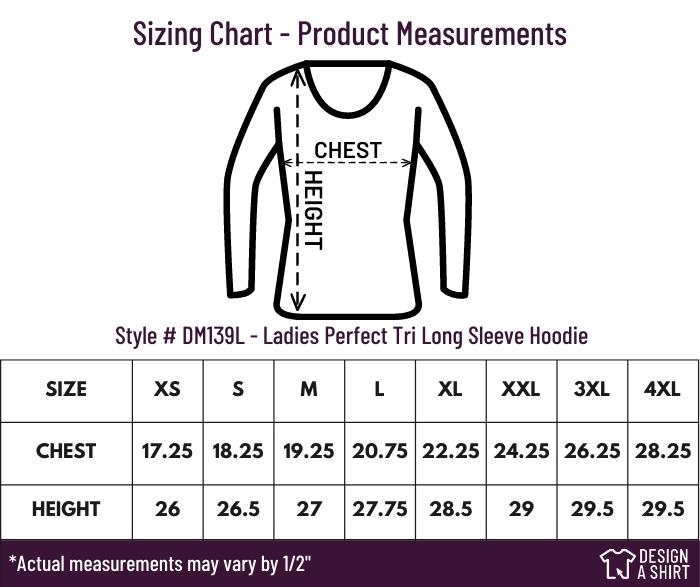 DM139L - District Made Ladies Perfect Tri Long Sleeve Hoodie Size Chart