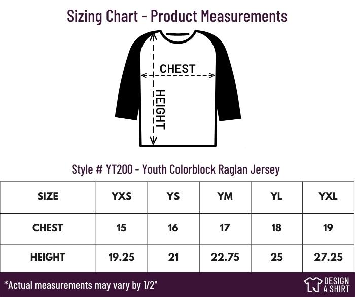 YT200 - Sport-Tek Youth Colorblock Raglan Jersey Size Chart