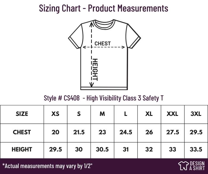 CS408 - CornerStone ANSI 107 Class Reflective T-Shirt Size Chart