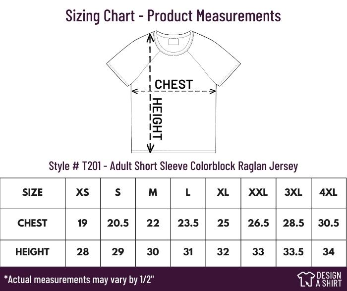 T201 - Sport-Tek Short Sleeve Colorblock Raglan Jersey Size Chart