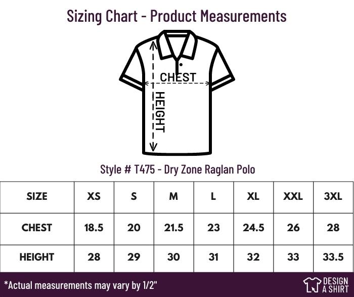 T475 - Sport-Tek Dry Zone Raglan Accent Sport Shirt Size Chart