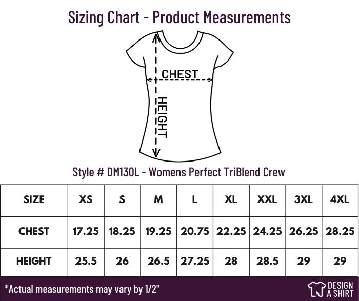 DM130L - District Made Womens Perfect TriBlend Crew Size Chart