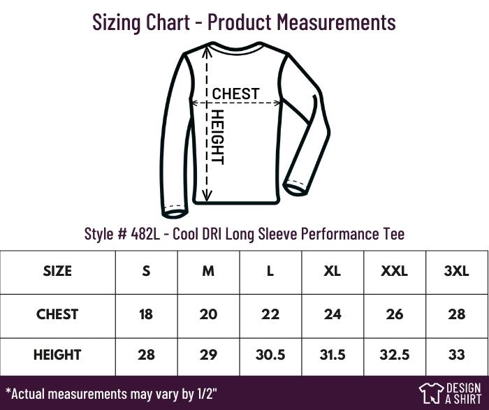 482L - Hanes Cool DRI Long Sleeve Performance Tee Size Chart