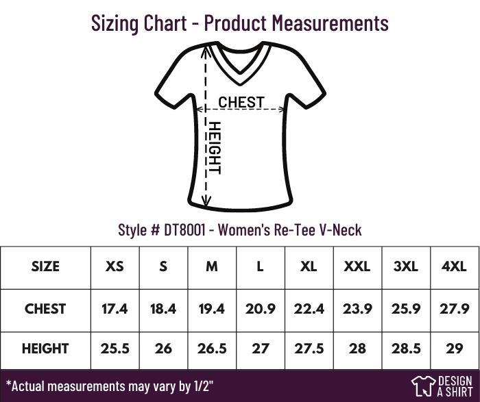 DT8001 - District Women's Re-Tee V-Neck Size Chart